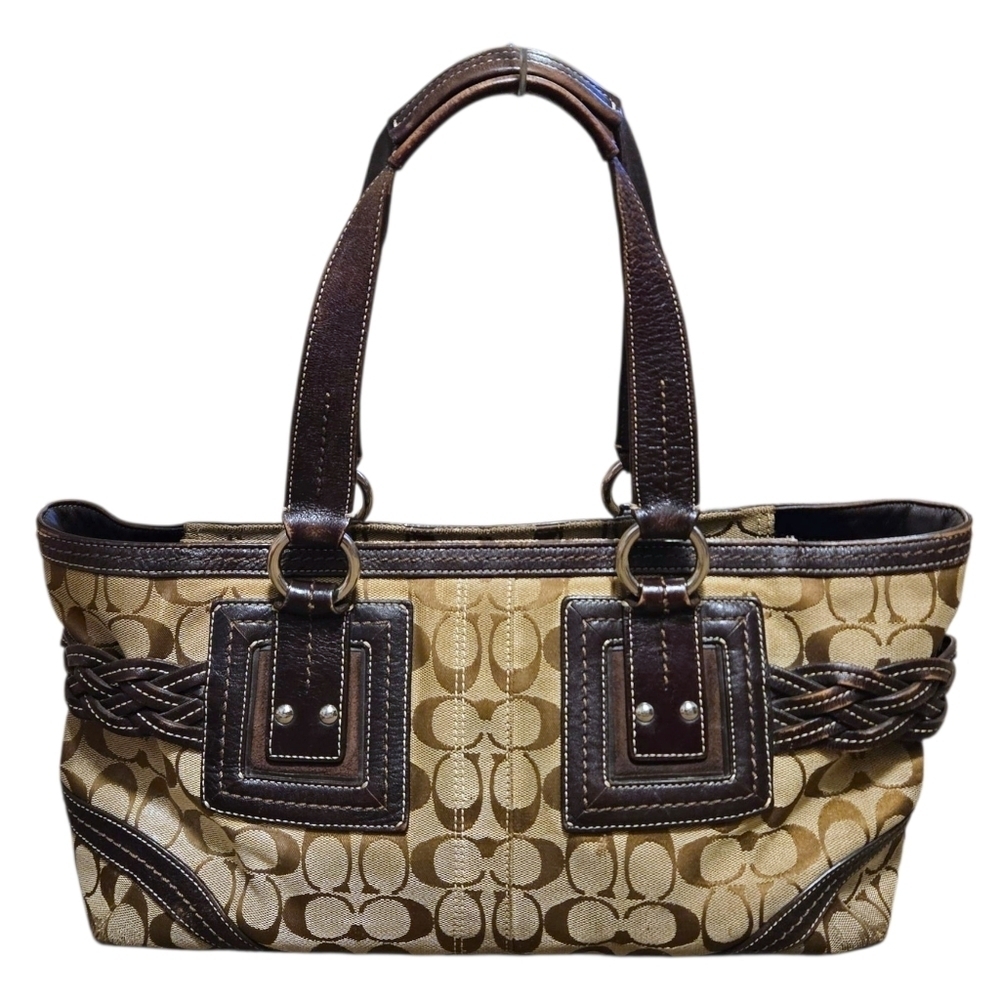 Vtg Coach 05089 Brown Soho Signature Jacquard Leather Satchel Purse Shoulder Bag